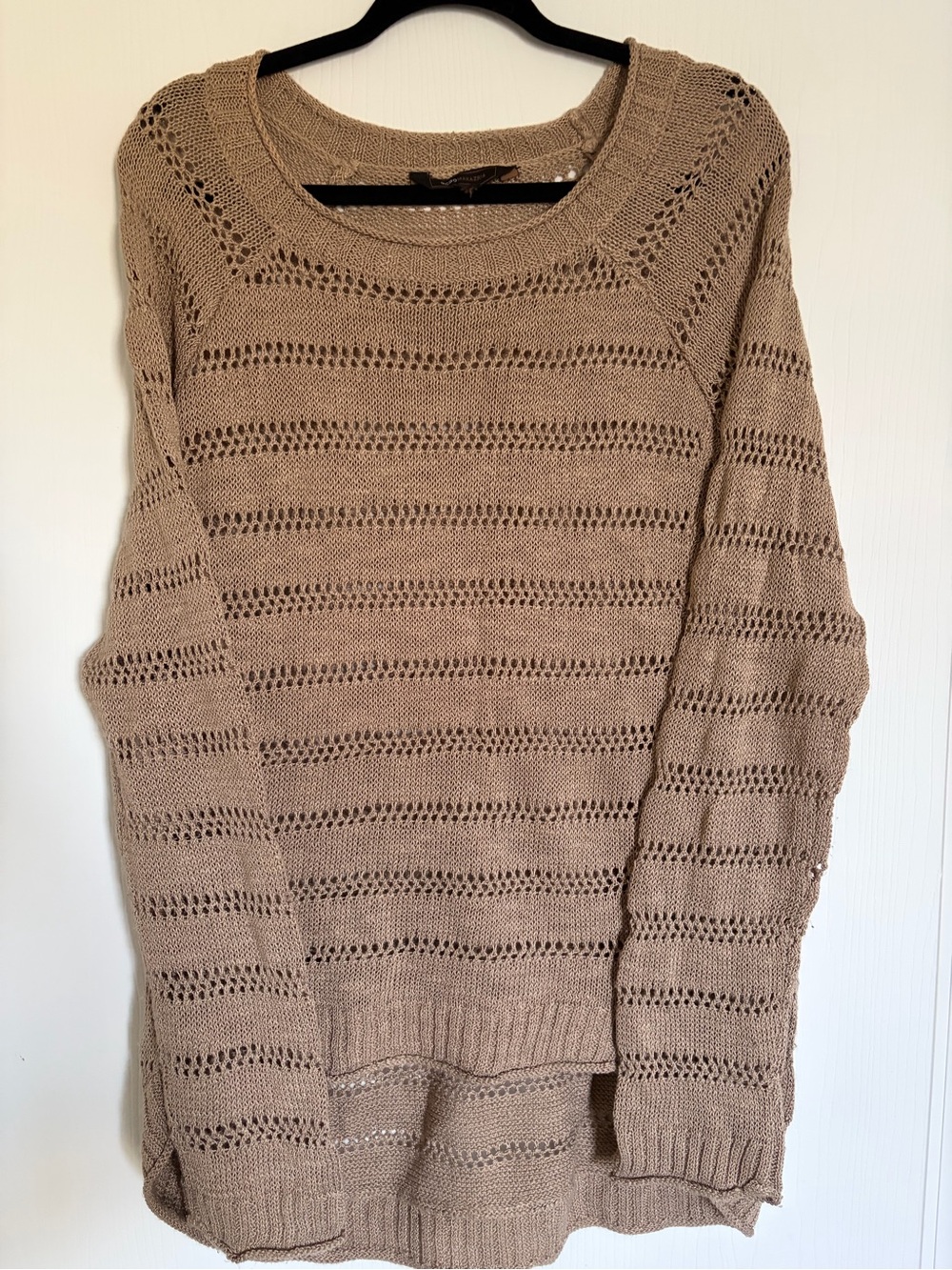 BCBGMaxAzria Taupe Open-Knit Crewneck Sweater